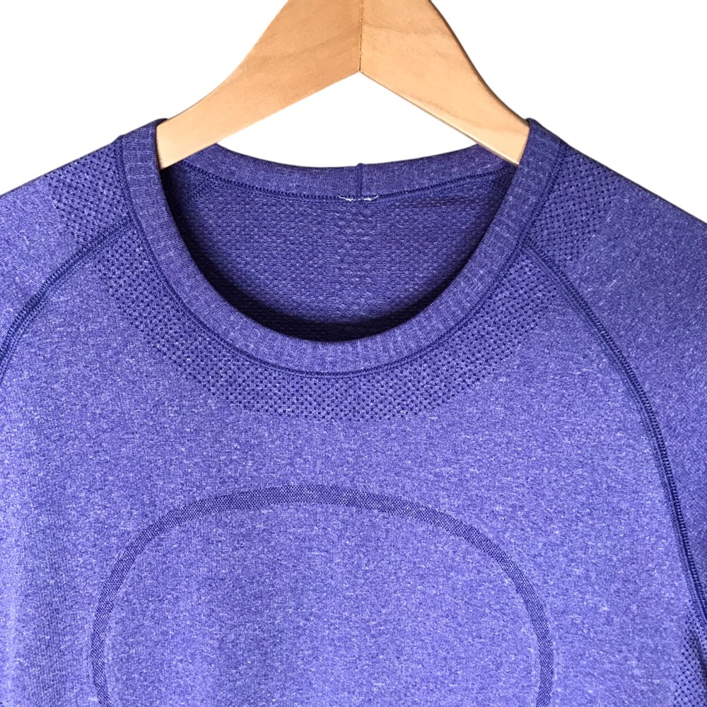 Size 10 Lululemon Swiftly Tech Long Sleeve Crew Heathered Power Purple Shirt Top - Picture 5 of 12